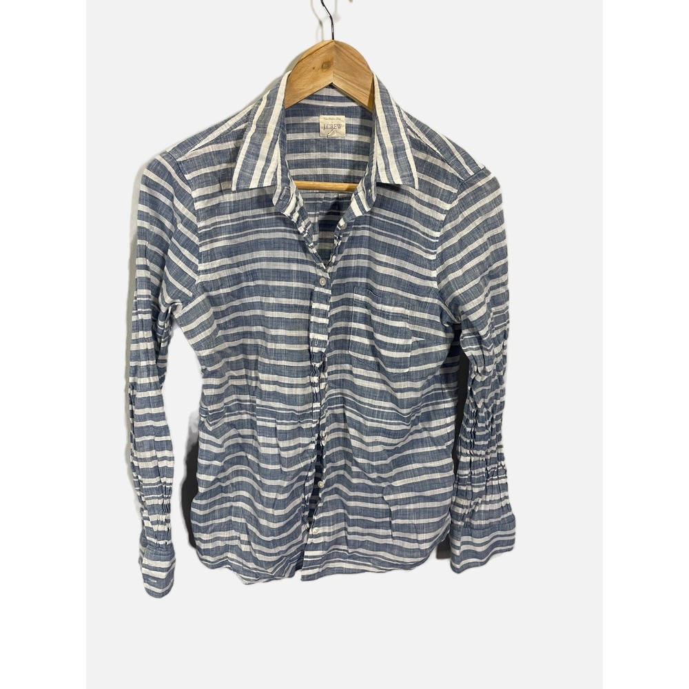 J.Crew The Perfect Shirt Women M Blue White Striped Cotton Button Down Casual